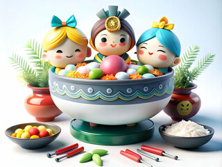 Plain Seollal Traditional Rice Bowl Background Elegant Festive Elements Ample Copy Space Cultural Heritage Concept Photo Stock