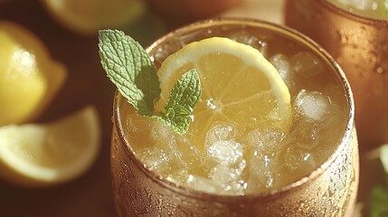 Italian Mule with limoncello, vodka, and ginger beer cocktail close up