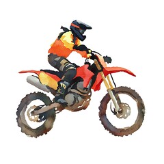 Watercolor Illustration of a Motocross Rider on a Dirt Bike.