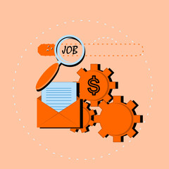 Job search. Specialist recruitment, Illustration 
 virtual job fair, job alerts, human resources, job offers.