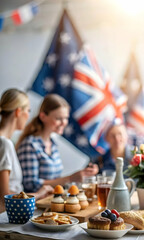 Bokeh Australia Day Picnic Background Digital Art with Blurred Picnic Elements and Australian Symbols for Relaxed Celebration Community Gathering Copy Space in Photo Stock Concept