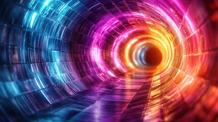 Abstract glowing tunnel with neon lights.