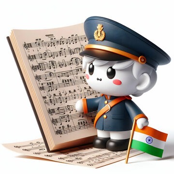 recommend clip art: 3D Macro Image National Anthem Sheet Music Copy Space Detailed Macro Shot Notes Lyrics Symbolizing Patriotism Heritage Republic Day Ample Copy Space Text Branding Cute Chibi Icon White Background
