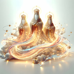3D Soft Abstract Reyes Magos with Luminous Trails for Magazine Advertisements, Gentle Camera Movement over Scene Representing Wisdom, Magic, Ample Text Space on Isolated White Background