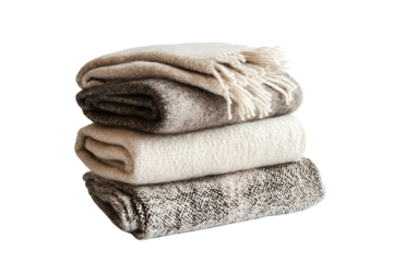 Stack of wool blanket on white or transparent background. 