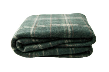 A cozy tartan green  blanket on white or transparent background. 