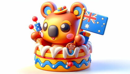 Naklejka premium 3D Macro Close Up Australian Cake Decoration Icon Vibrant Colors Intricate Details National Symbols Celebration Design Copy Space
