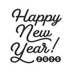 Happy New Year 2025の黒い文字 - 2025年の英語の賀詞 - お正月や年賀状のデザイン素材