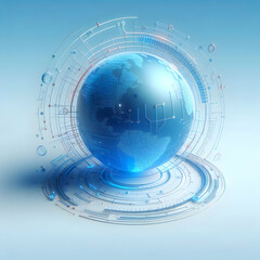 Obraz premium 3D Plain Gradient Blue Background with Sci Fi Digital Overlays, Circuit Lines, Data Streams - Clean, Modern Design with Copy Space for Science Fiction Day Advertisements, Banners, Marketing