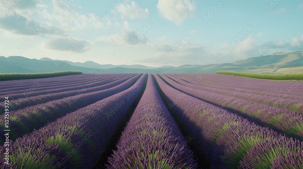Aufkleber high perspective of lavender fields in full bloom, with neatly planted rows stretching out symmetric