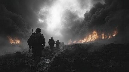 soldiers depicted in an intense world war ii battlefield scene, showcasing bravery and sacrifice, with dramatic lighting and historical accuracy enhancing the narrative