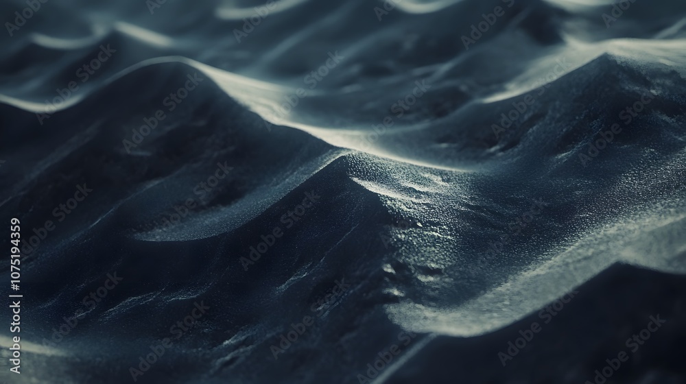 Poster Expansive view of sand dunes with symmetrical ridges and valleys, casting deep shadows under the late afternoon sun. No text, no logo, wide angle shot, cinematic scene, 4k resolution