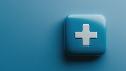 Obraz premium glossy blue medical cross icon on smooth blue background, symbolizing health and care. This conveys sense of safety and well being