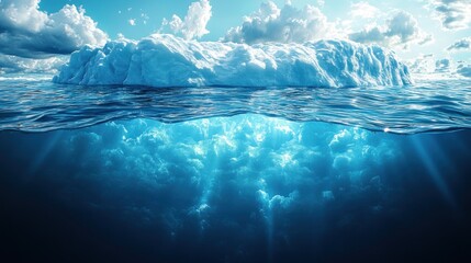 Fototapeta premium A serene underwater view of an iceberg with radiant blue waters.