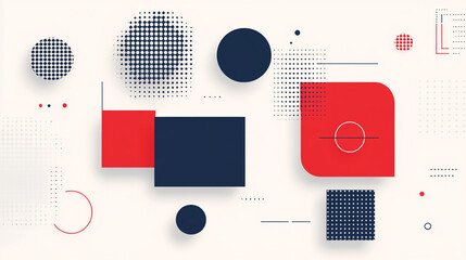 Abstract Geometric Pattern with Red and Blue Shapes on Beige Background