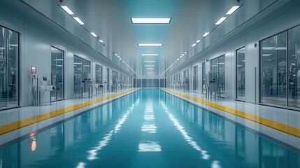 Fototapeta premium sterile and modern pharmaceutical clean room designed for large-scale chemical production, showcasing industrial design elements in a controlled environment, emphasizing functionality and safety