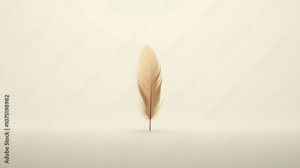 Aufkleber A white background with a single feather placed in the center, capturing the softness and simplicity of natural forms. No text, no logo, wide angle shot, cinematic scene, 4k resolution