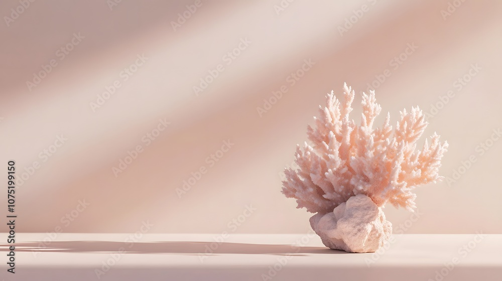 Poster A neutral background with a single piece of coral placed in the center, emphasizing its texture in a clean, minimalist scene. No text, no logo, wide angle shot, cinematic scene, 4k resolution