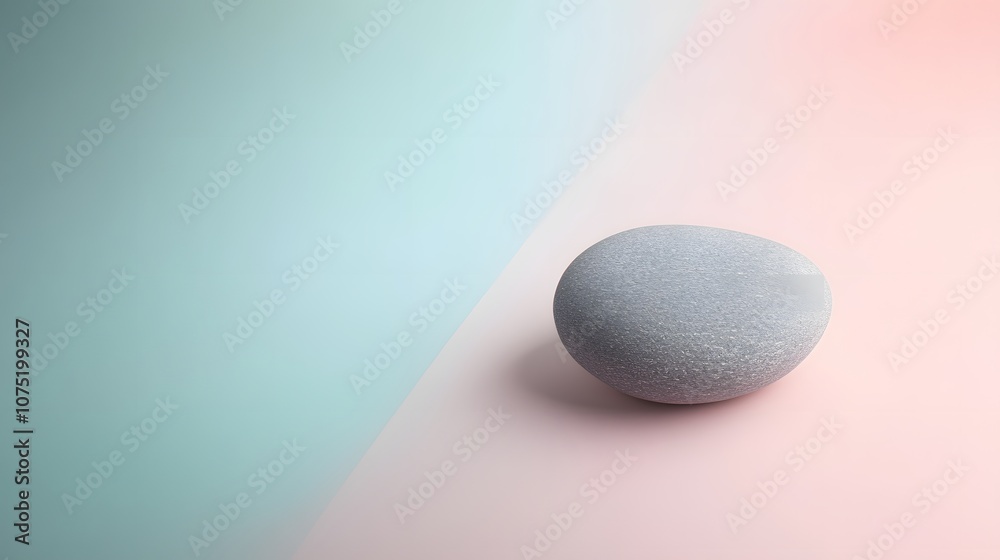 Aufkleber a minimalist composition with a smooth gray stone placed on a soft pastel background, capturing a se