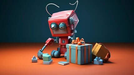 A photo of a 3D character using a tape dispenser