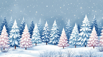Obraz premium A poster or banner for christmas winter landscape with christmas trees and snow