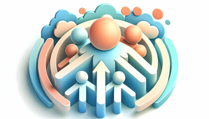 3D Soft Abstract Leadership Support Concept - Digital Art Illustrating Guidance and Assistance with Overlapping Shapes, Soft Gradients, Ample Copy Space, Icon Isolated on White Background