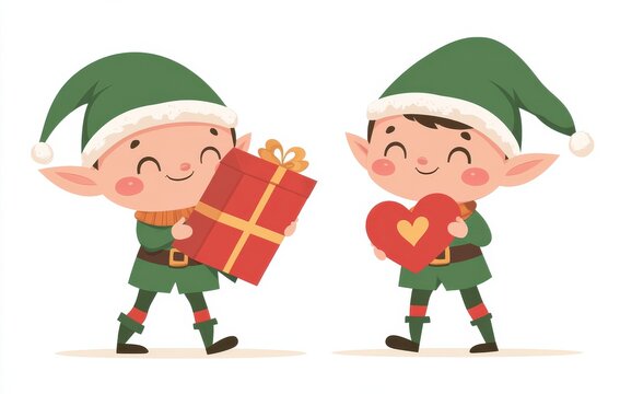 elf characters holding gifts and heart clip art preview