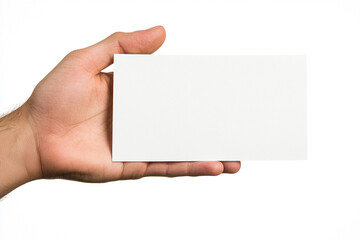 Obraz premium Close-up of hands holding a blank business card on a white background