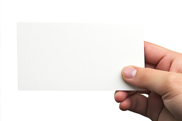 Obraz premium Close-up of hands holding a blank business card on a white background