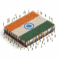 3D Candid Group Photo Human Flag Creativity Unity Republic Day Space for Text Branding Cute Chibi Icon Isolated White Background