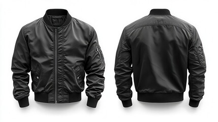 stylish black jacket for men displayed front and back, serving as a blank template for graphic design possibilities. the clean lines and modern silhouette highlight versatility and fashion