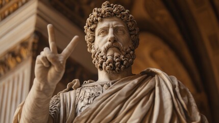 Obraz premium A statue of a Greek philosopher showing the sign of peace
