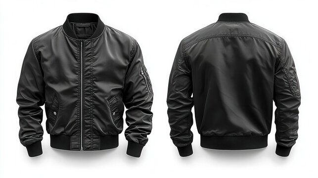 stylish black jacket for men displayed front and back, serving as a blank template for graphic design possibilities. the clean lines and modern silhouette highlight versatility and fashion
