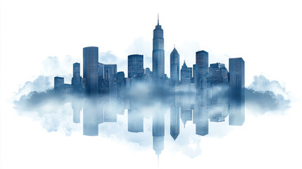 Fototapeta premium stunning city skyline reflected in clouds, showcasing modern architecture and skyscrapers. blue tones create serene atmosphere, perfect for urban themes