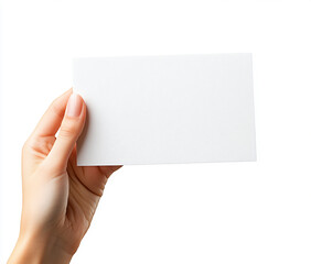 Obraz premium Close-up of hands holding a blank business card on a white background