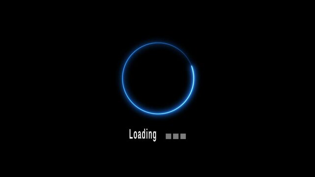 Neon Blue Glowing Light Circle Loading Icon Animation on Black Background for Modern UI.