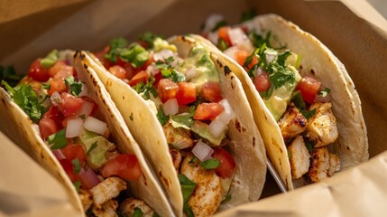 Fresh Chicken Tacos Ready for Takeaway in Bright Setting