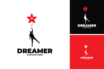 Silhouette of person holding balloon logo design