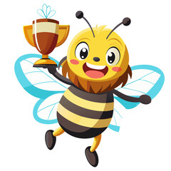 Cute bee holding a trophy