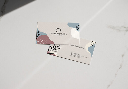 Minimalist Blank Business Cards on Marble Desk. Mockup of two business cards
