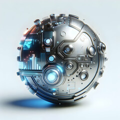 3D Glossy Metallic Surface Digital Interface Elements Technology Banner Concept Close-Up Reflections Sleek Design Modern Advertising Cutting-Edge Tech Icon White Background