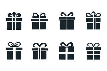 Gift box icons, Flat style. Gift box flat line silhouette set. vector
