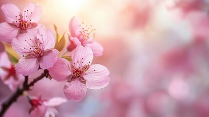 Naklejka premium Vibrant Pink Cherry Blossoms in Soft Spring Light