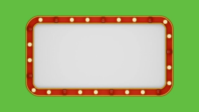 mockup vintage red marquee board sign loop seamless 3d element animation on chromakey green screen background
