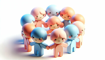 3D Soft Abstract Team Unity Concept - Digital Art with Flowing Lines & Soft Hues Symbolizing Harmony & Collaboration - Ample Copy Space - 3D Icon Isolated on White Background