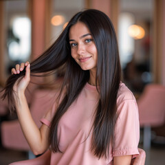 mulher de cabelo liso em um salão de beleza