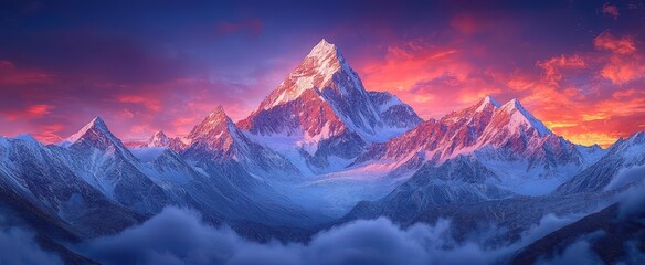 panoramic view of snowcapped tibetan mountains at sunset showcasing the majestic peaks bathed in warm hues evoking a sense of tranquility and awe in natures beauty