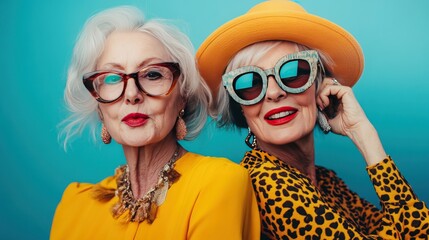 Obraz premium Stylish Older Women in Contrastive Fashion Poses