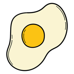 Hand drawn cartoon fried egg on white background.