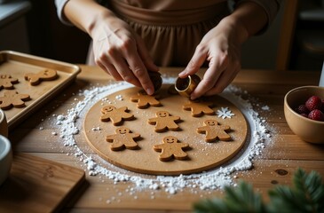 Cooking Christmas gingerbread cookies. Gingerbread Cookies Recipe. Making gingerbread for Christmas. A woman makes gingerbread cookies from dough.Gingerbread men. 